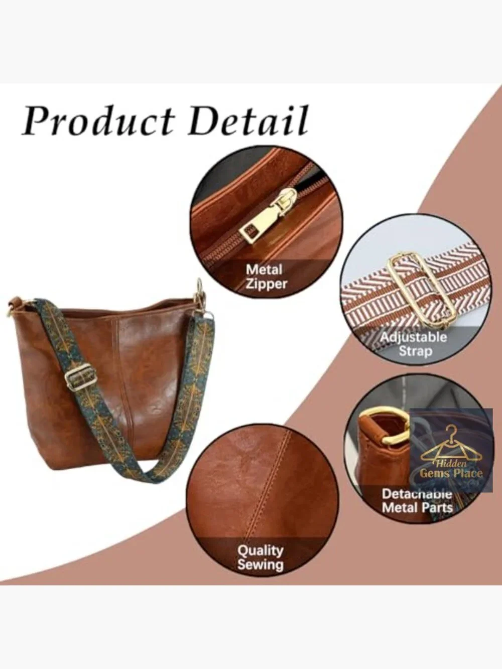 Vegan Leather Hobo Crossbody Bag Guitar Strap Shoulder Purse